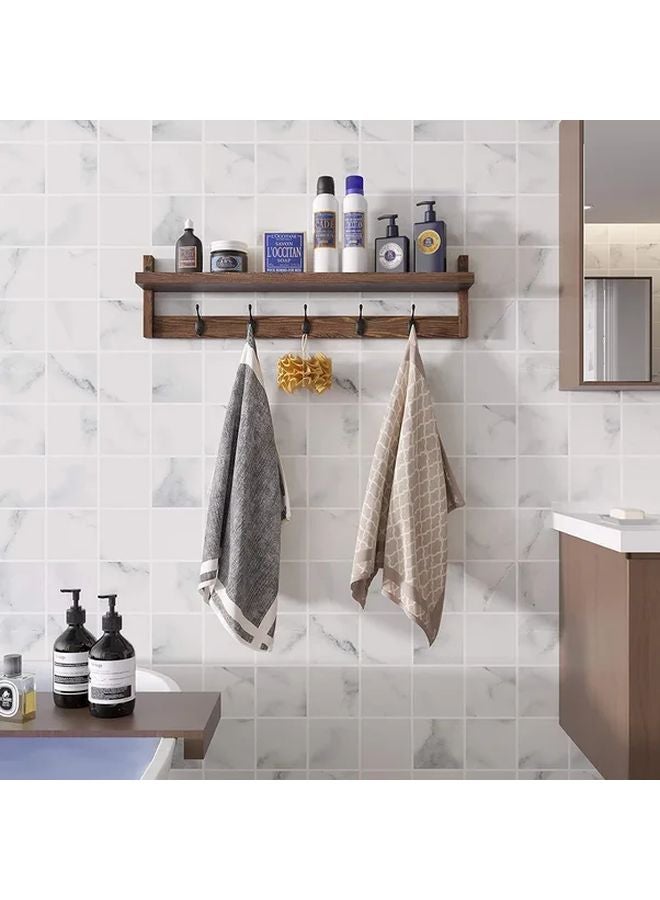 Brown Wall Mounted Wooden Coat Rack with Hooks Space Saving Easy Install Storage - Image 4