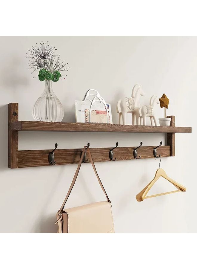 Brown Wall Mounted Wooden Coat Rack with Hooks Space Saving Easy Install Storage - Image 2