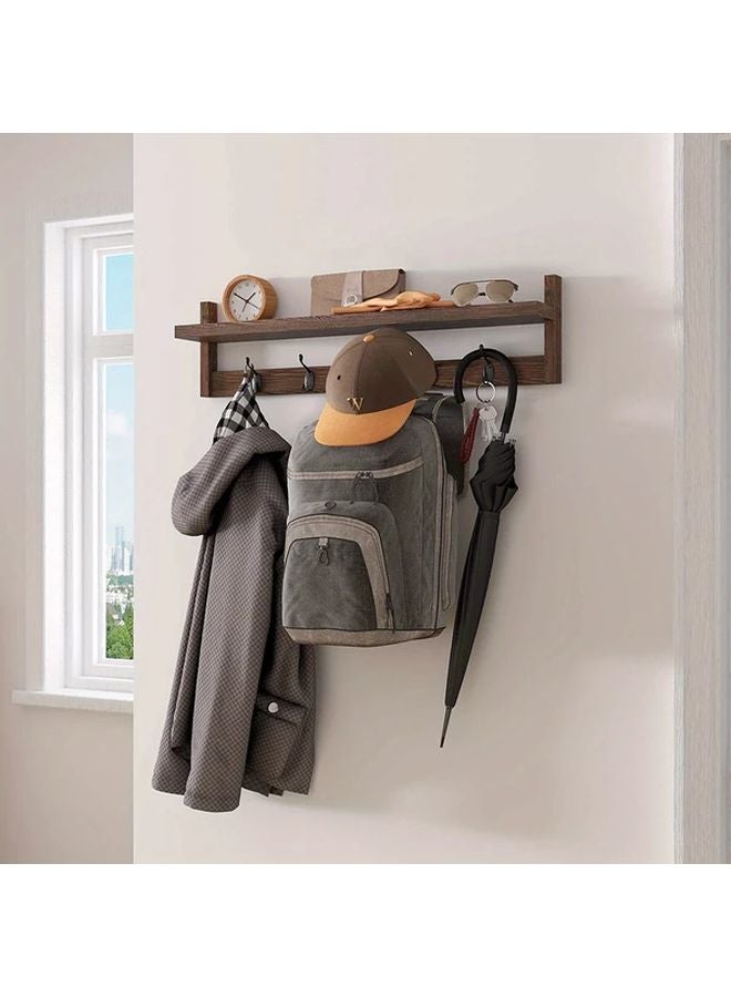 Brown Wall Mounted Wooden Coat Rack with Hooks Space Saving Easy Install Storage - Image 3