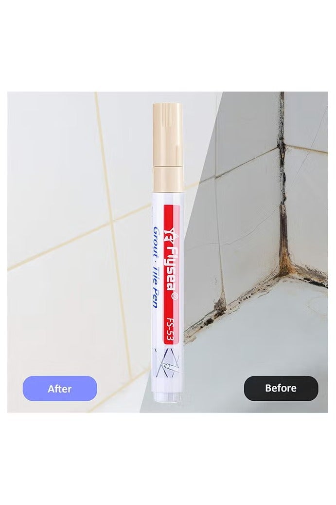Flysea 5 Pieces Tile Pen Wall Grout Restorer Pen Repair Marker Grout Filler Pen For Restoring Tile Grout Wall Floor Bathrooms And Kitchen (Beige) - Image 2