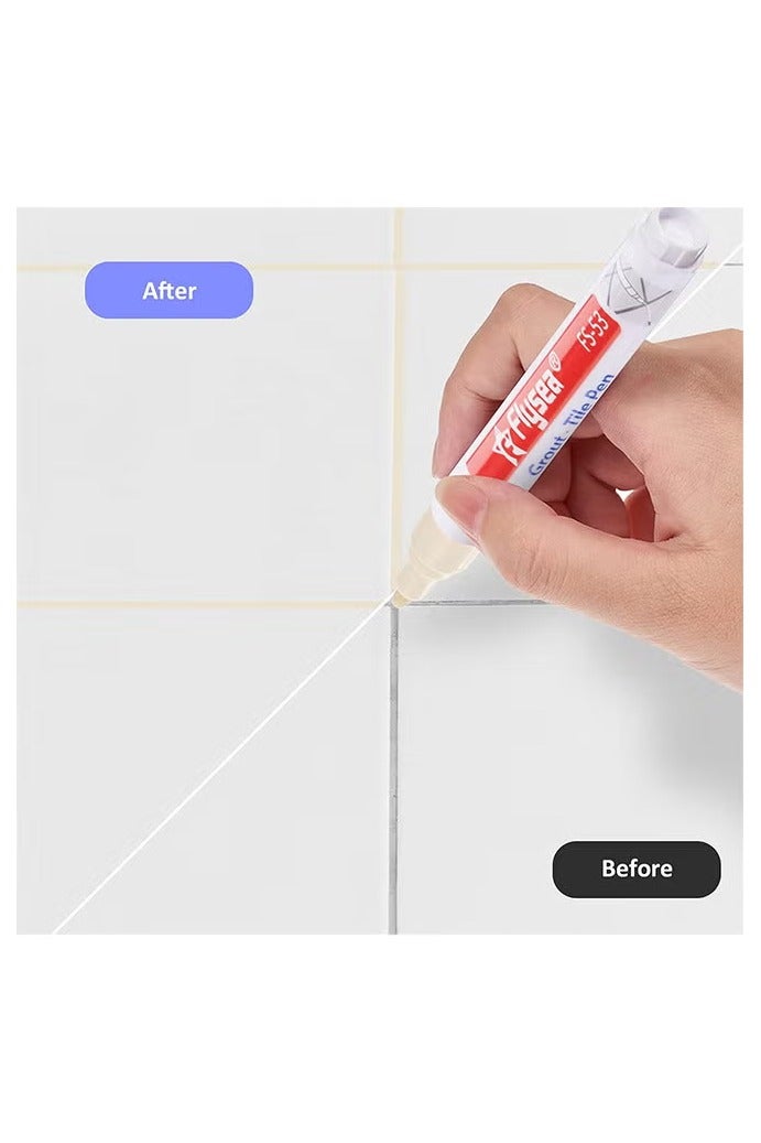 Flysea 5 Pieces Tile Pen Wall Grout Restorer Pen Repair Marker Grout Filler Pen For Restoring Tile Grout Wall Floor Bathrooms And Kitchen (Beige) - Image 3