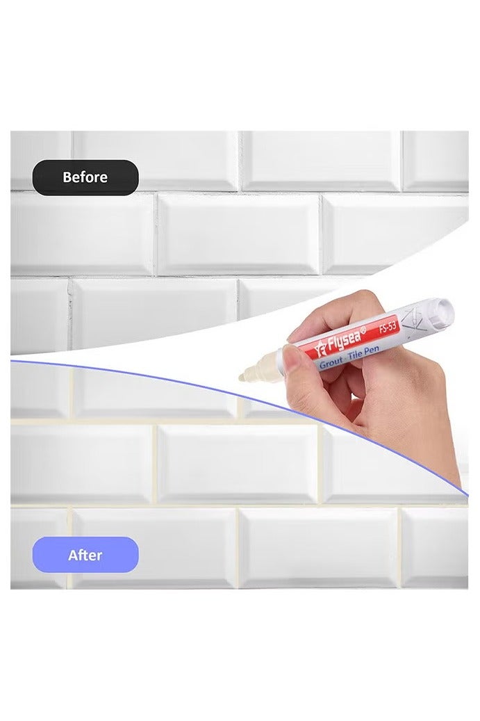 Flysea 5 Pieces Tile Pen Wall Grout Restorer Pen Repair Marker Grout Filler Pen For Restoring Tile Grout Wall Floor Bathrooms And Kitchen (Beige) - Image 4