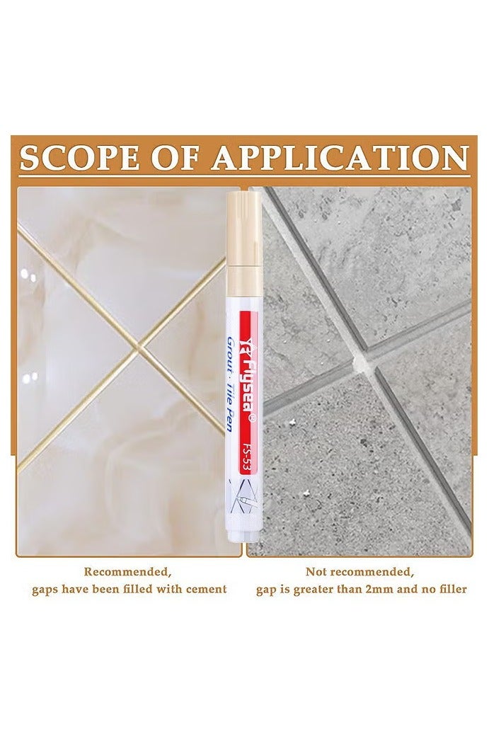 Flysea 5 Pieces Tile Pen Wall Grout Restorer Pen Repair Marker Grout Filler Pen For Restoring Tile Grout Wall Floor Bathrooms And Kitchen (Beige) - Image 5