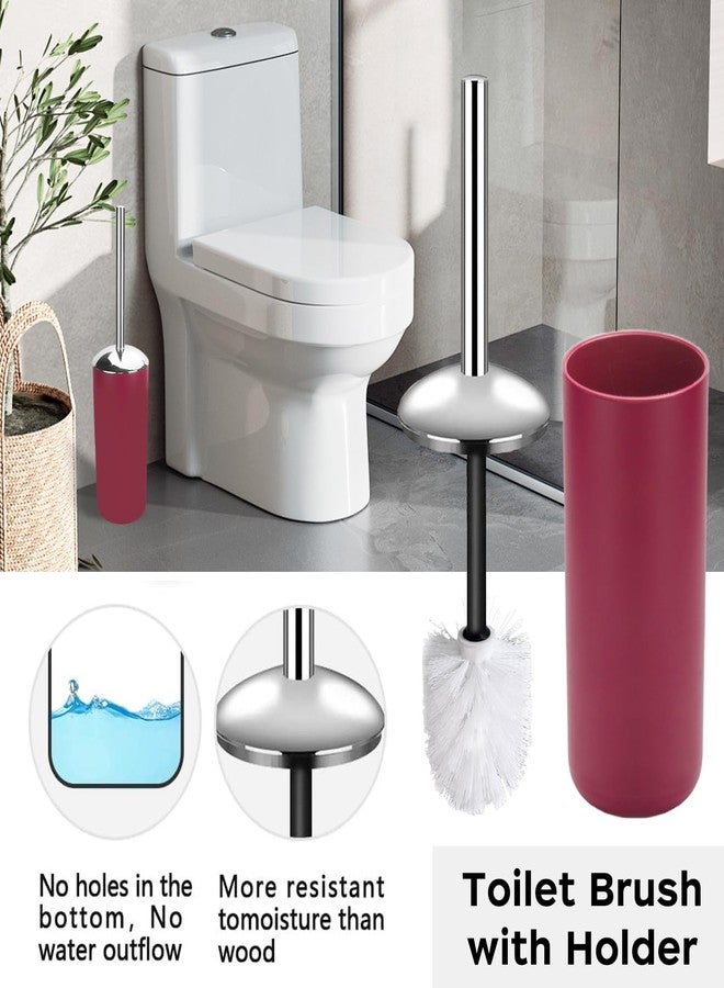 RRM Bathroom Accessories Set, 6Pcs Bathroom Accessory Set Includes Toothbrush Holder, Soap Dispenser, Soap Dish, Toothbrush Cup, Toilet Brush, Trash can for Bathroom Countertop Decor(Burgundy) - Image 5