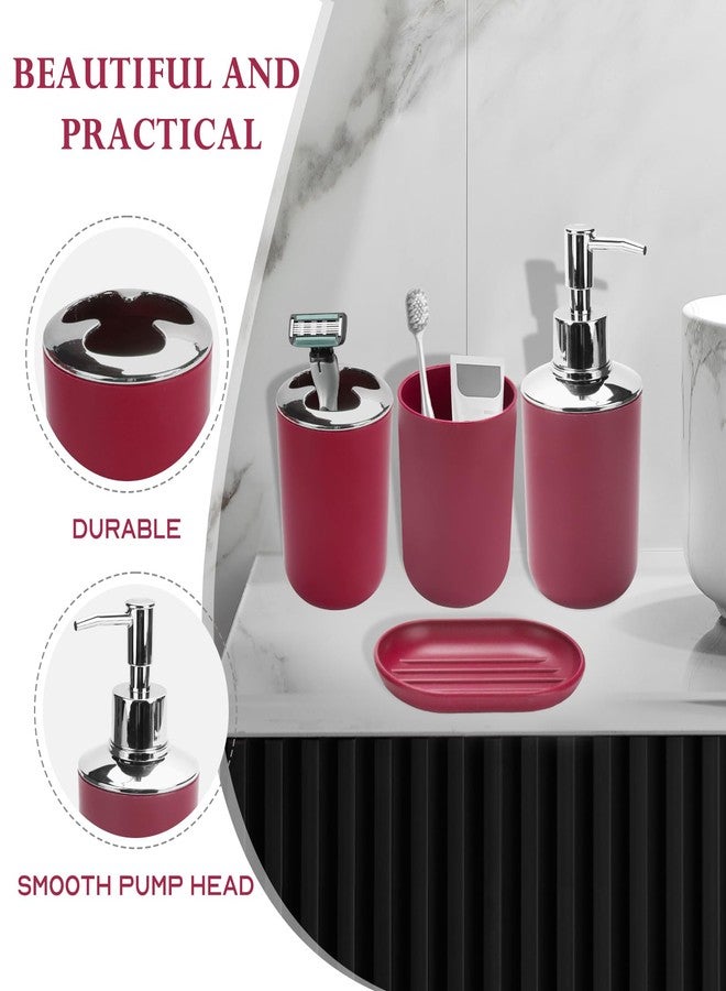 RRM Bathroom Accessories Set, 6Pcs Bathroom Accessory Set Includes Toothbrush Holder, Soap Dispenser, Soap Dish, Toothbrush Cup, Toilet Brush, Trash can for Bathroom Countertop Decor(Burgundy) - Image 4
