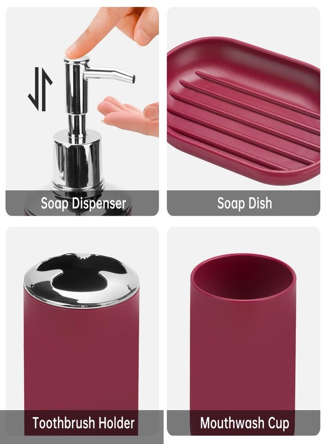 RRM Bathroom Accessories Set, 6Pcs Bathroom Accessory Set Includes Toothbrush Holder, Soap Dispenser, Soap Dish, Toothbrush Cup, Toilet Brush, Trash can for Bathroom Countertop Decor(Burgundy) - Image 3