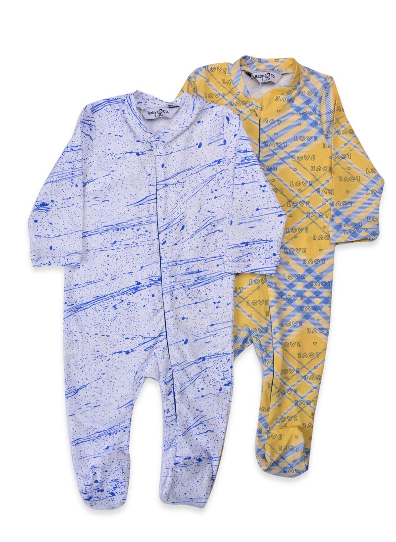 Baby Co. - Yellow/Blue & Stylish Blue Soft Cotton Bodysuits With Ice Caps (2 Pack) - Image 1