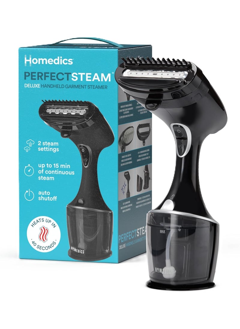 HoMedics Homedics PerfectSteam Deluxe Handheld Garment Steamer  Fast Heat Turbo Power 15Minute Continuous Steam BuiltIn Crease Attachment  - Image 1