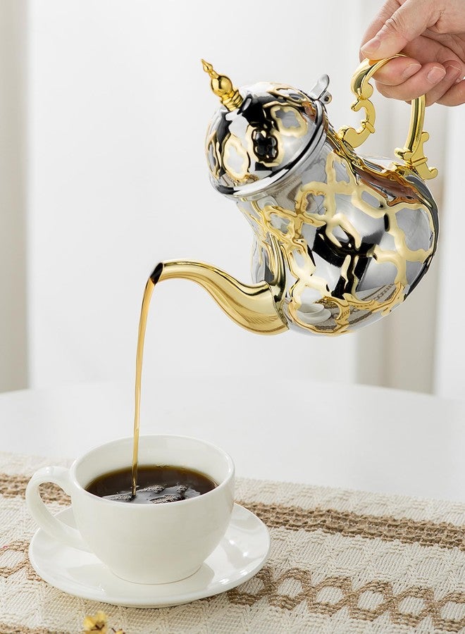 shoxil Moroccan Teapot 1.2L Arabic Style Stainless Steel Moroccan Traditional Religious Style Teapot - Image 2