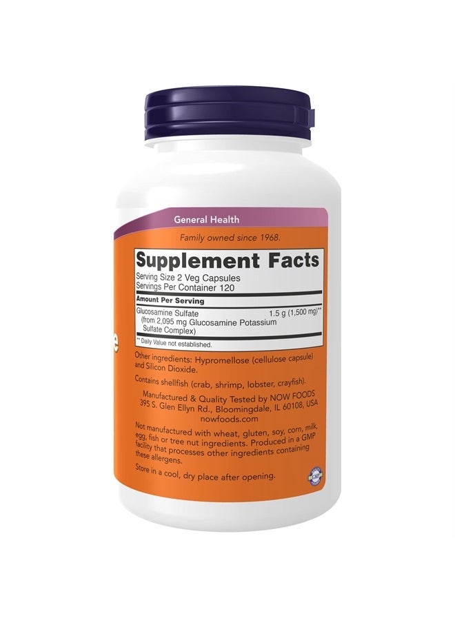 now Supplements, Glucosamine Sulfate 750 mg, with UL Dietary Supplement Certification, 240 Veg Capsules - Image 2