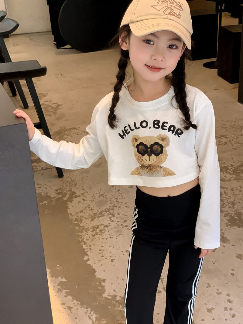 Ins Children'S Wear 23 Autumn Girl'S Printed Short Long-Sleeved T-Shirt Women'S Trendy Exposure Loose Top Children'S T-Shirt - Image 4
