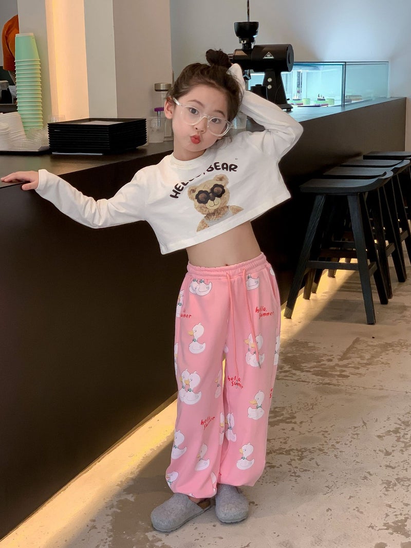 Ins Children'S Wear 23 Autumn Girl'S Printed Short Long-Sleeved T-Shirt Women'S Trendy Exposure Loose Top Children'S T-Shirt - Image 3