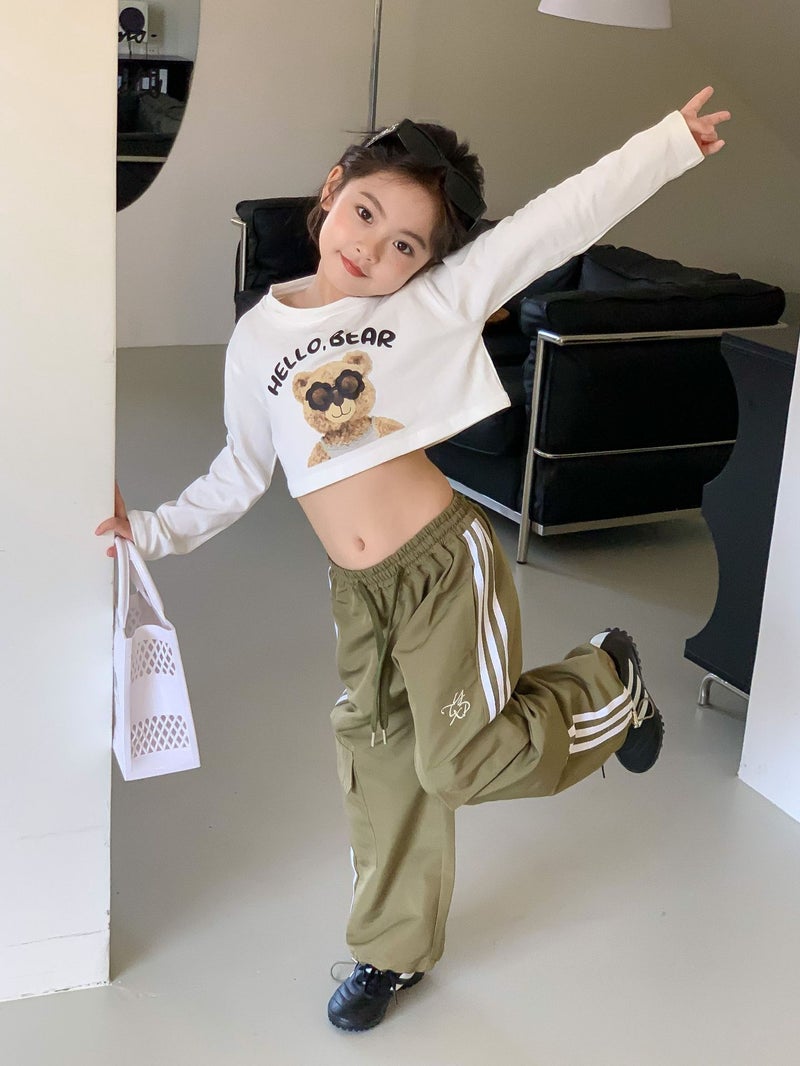 Ins Children'S Wear 23 Autumn Girl'S Printed Short Long-Sleeved T-Shirt Women'S Trendy Exposure Loose Top Children'S T-Shirt - Image 5