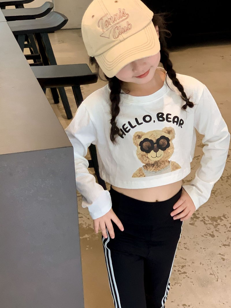 Ins Children'S Wear 23 Autumn Girl'S Printed Short Long-Sleeved T-Shirt Women'S Trendy Exposure Loose Top Children'S T-Shirt - Image 1