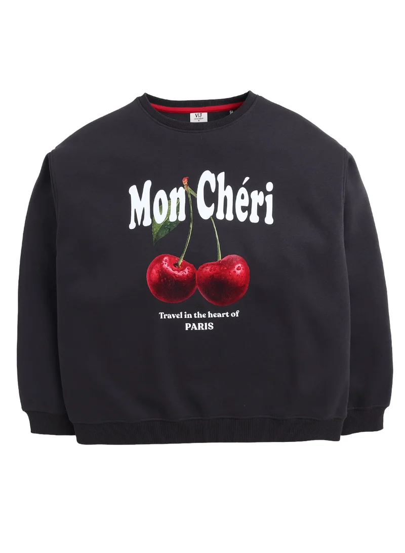 victor and jane Mon Chéri Cherry Print Sweatshirt – 100% Cotton Fleece | Puff Print |