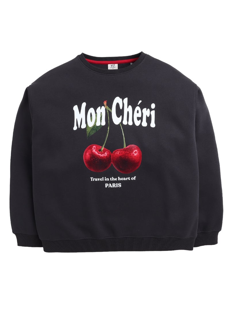 فكتور اند جين سويت شيرت بطبعة كرز مون شيري قطن فليس طباعة بارزة - Image 2