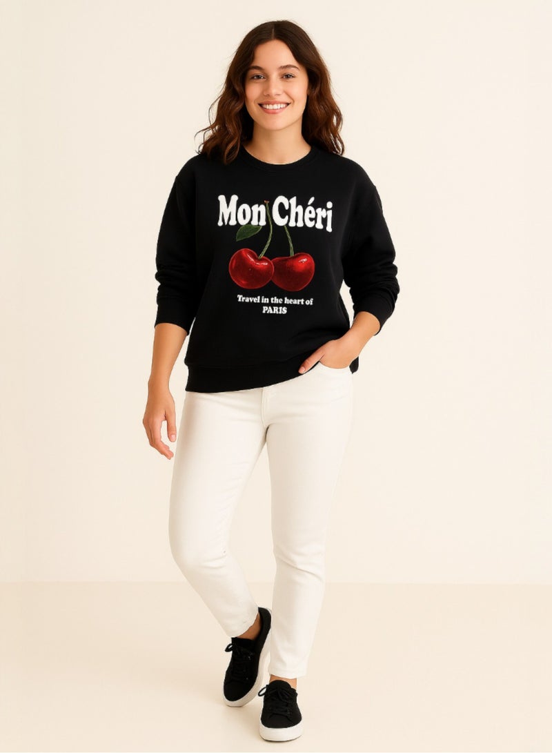 فكتور اند جين سويت شيرت بطبعة كرز مون شيري قطن فليس طباعة بارزة - Image 5