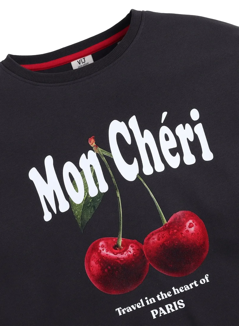 Victor And Jane  Mon Chéri Cherry Print Sweatshirt – 100% Cotton Fleece | Puff Print | for Women | Best Price UAE