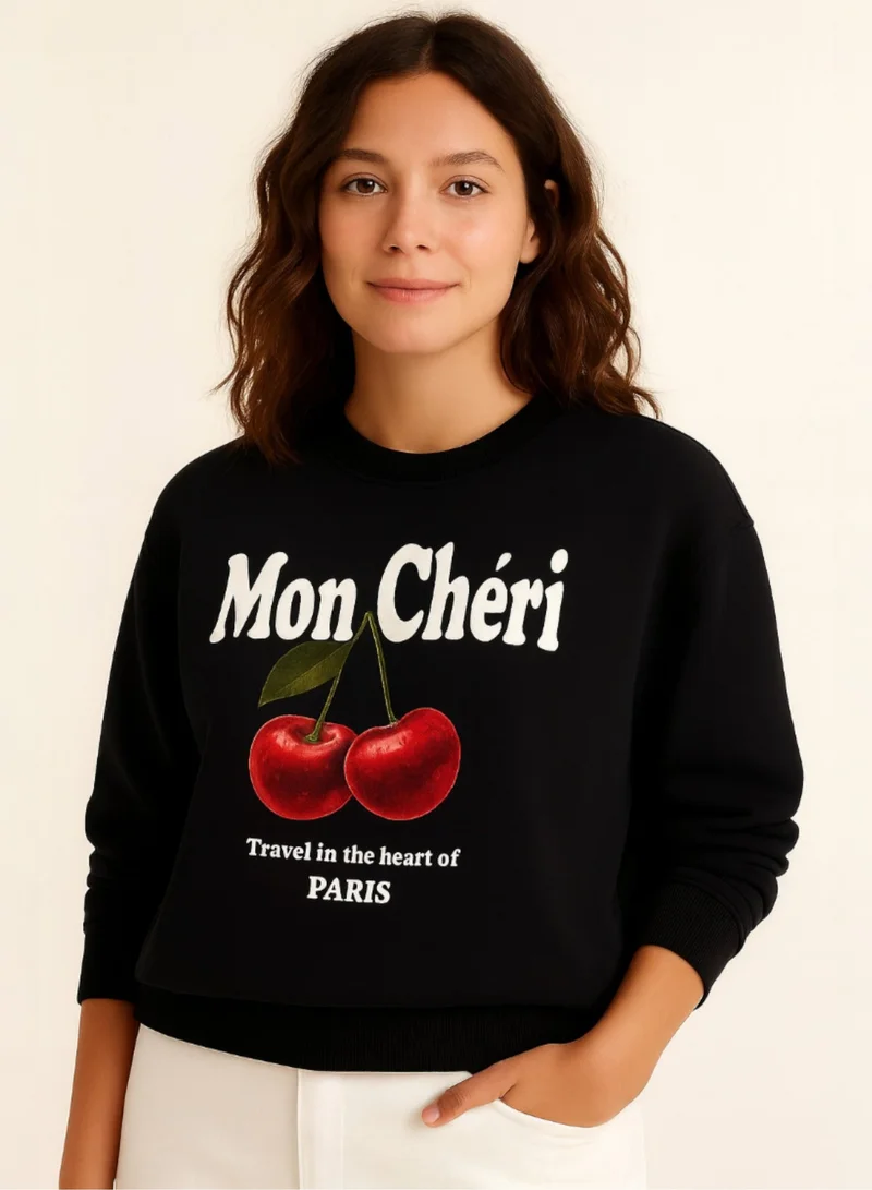 فكتور اند جين سويت شيرت بطبعة كرز مون شيري قطن فليس طباعة بارزة