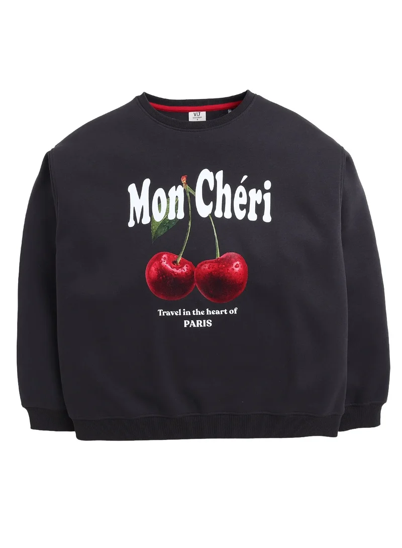 فكتور اند جين سويت شيرت بطبعة كرز مون شيري قطن فليس طباعة بارزة