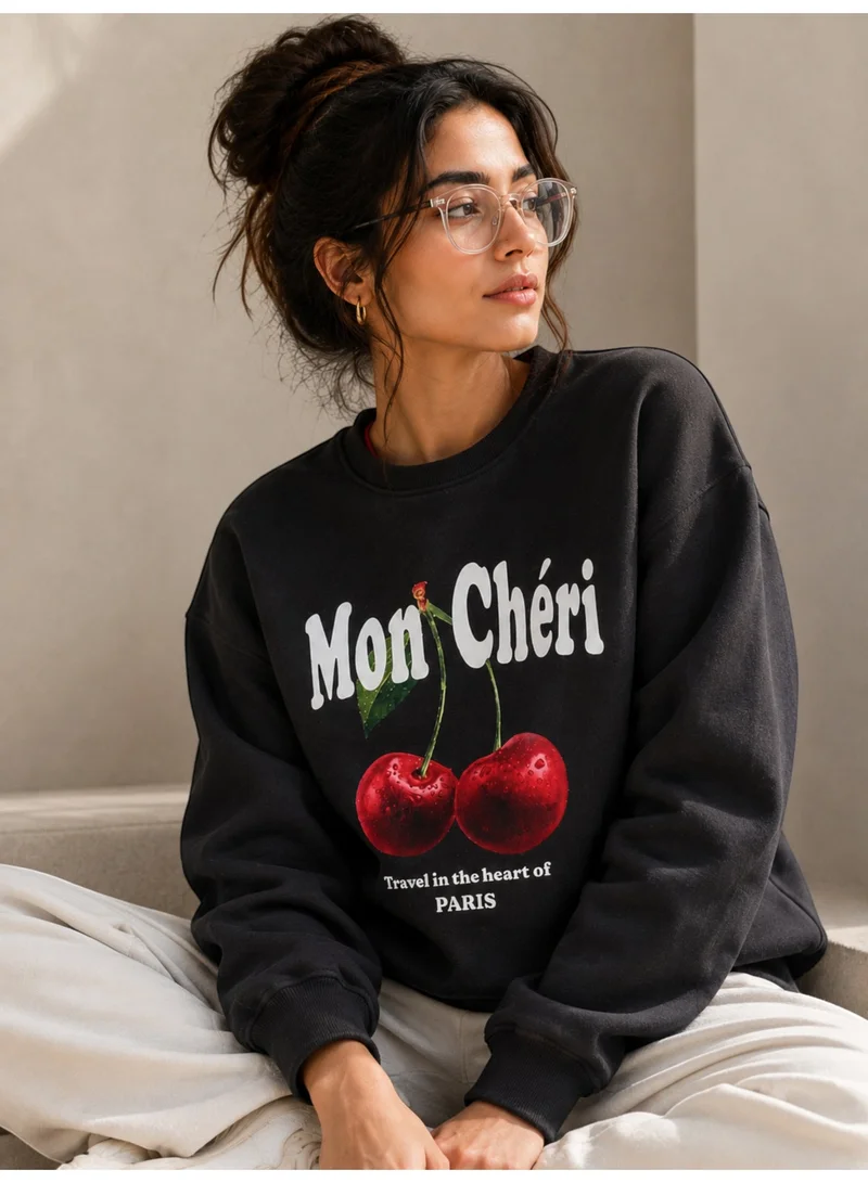 Victor And Jane Mon Chéri Cherry Print Sweatshirt – 100% Cotton Fleece | Puff Print |