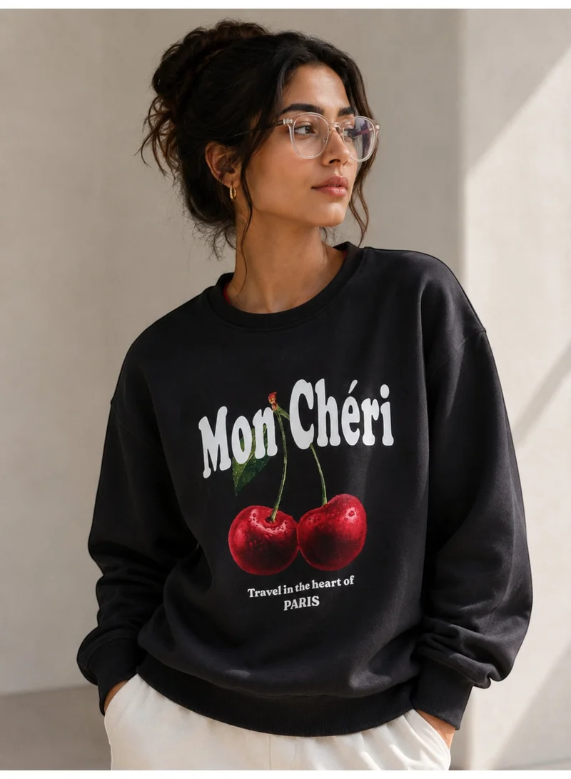 Victor And Jane Mon Chéri Cherry Print Sweatshirt – 100% Cotton Fleece | Puff Print |