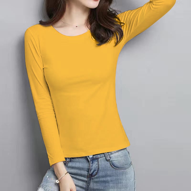 Womens Spring Slim Fit Long Sleeve TeeWomen's long sleeve [Ginger round neck]] Women's long sleeve [Ginger round neck]] 
