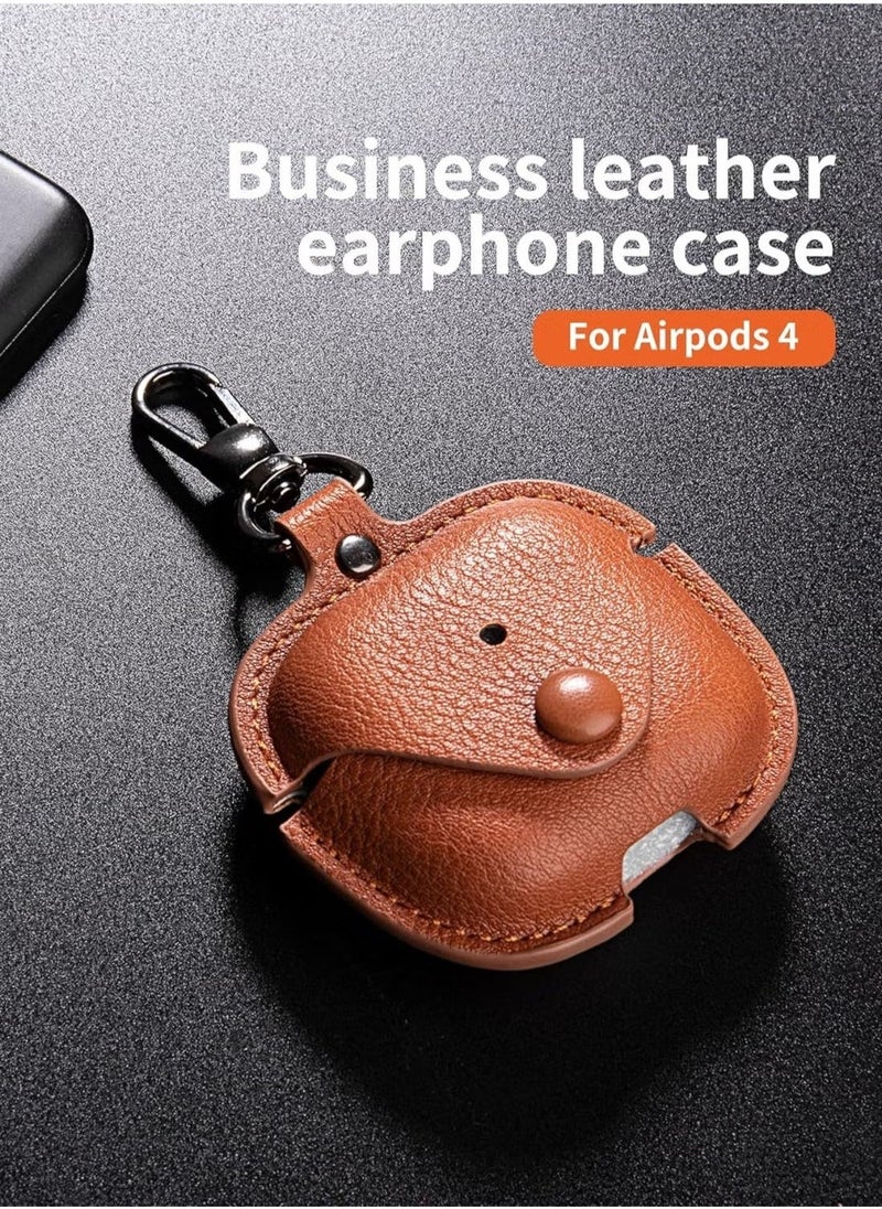 TIGER PU Leather Case Compatible with AirPods 4 2024 – Anti-Scratch Protective Cover with Keyring for AirPods 4, Premium Leather Case for AirPods 4 2024 - Image 3