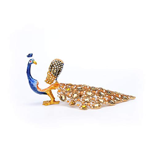 Furuida Trinket Box with Hinged Blue Peacock Crystal Ornament Decorative Hinged Jewelry Box Ring Store Luxurious Gift for Home Decor - Image 2