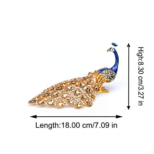 Furuida Trinket Box with Hinged Blue Peacock Crystal Ornament Decorative Hinged Jewelry Box Ring Store Luxurious Gift for Home Decor - Image 3