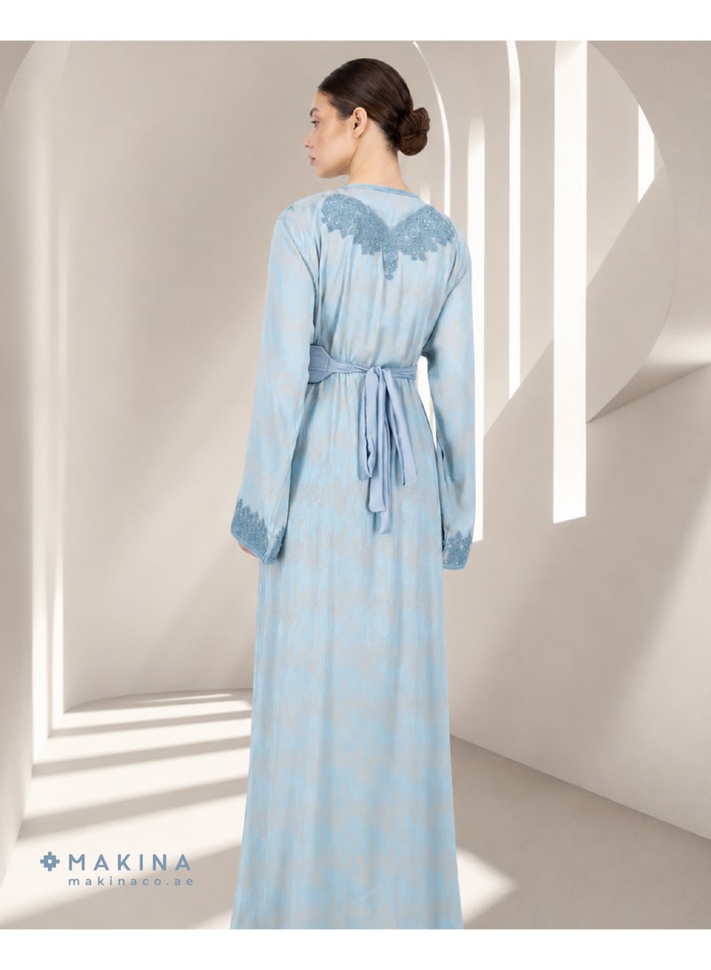 MAKINA A Royal Moroccan Kaftan Cotton Crepe, Sky Blue - Image 2