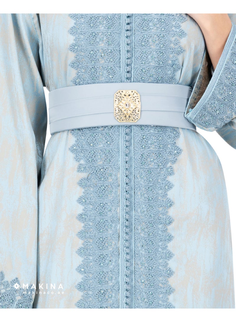 MAKINA A Royal Moroccan Kaftan Cotton Crepe, Sky Blue - Image 3