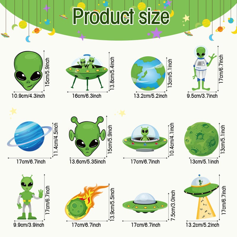 Capoda 54 Pcs Alien Decorations Hanging Swirls No DIY UFO Theme Party Ceiling Decorations Green Alien Outer Space Saucer Man Hanging Swirls for Boys Girls Halloween Birthday Baby Shower Supplies - Image 2