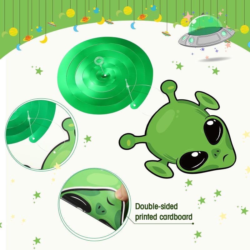 Capoda 54 Pcs Alien Decorations Hanging Swirls No DIY UFO Theme Party Ceiling Decorations Green Alien Outer Space Saucer Man Hanging Swirls for Boys Girls Halloween Birthday Baby Shower Supplies - Image 4