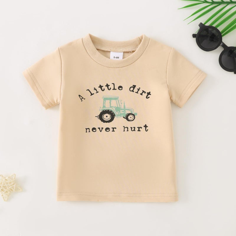 Yvowming Toddler Baby Boy Clothes Kids Summer Truck Print T Shirt Short Set with Pockets 0-4T (Apricot and Green, 2-3T) - Image 4