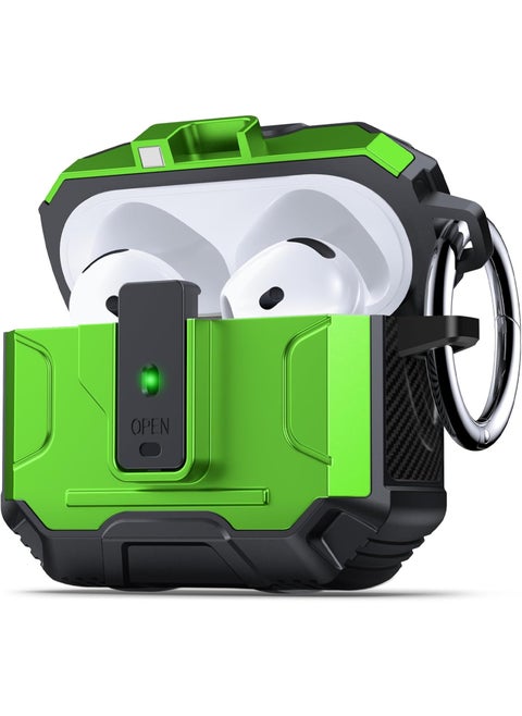 حافظة قفل متوافقة مع AirPods 4 مع خاصية إلغاء الضوضاء النشطة مع سلسلة مفاتيح، غطاء حماية قوي مقاوم للصدمات متوافق مع AirPods 4 باللون الأخضر الفاتح