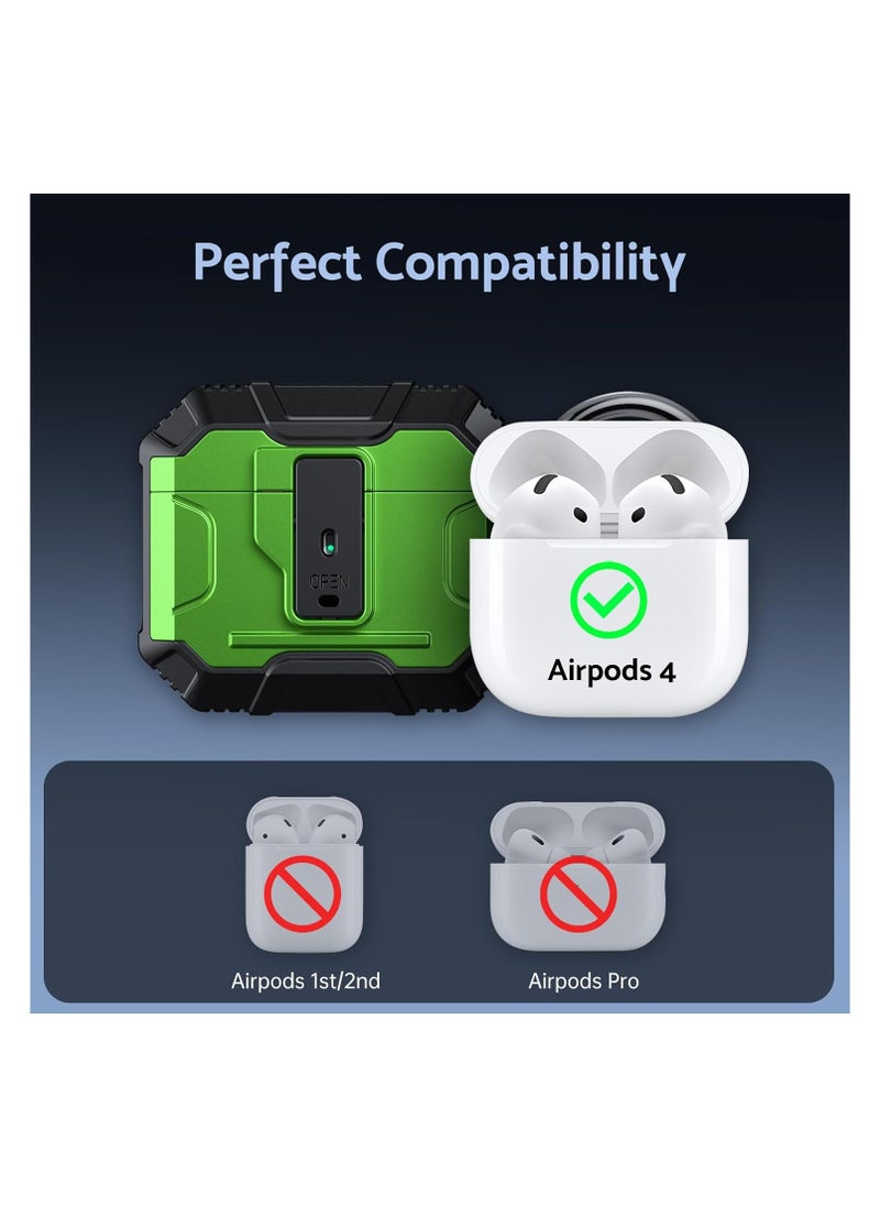 ماركة غير محددة - حافظة قفل متوافقة مع AirPods 4 مع خاصية إلغاء الضوضاء النشطة مع سلسلة مفاتيح، غطاء حماية قوي مقاوم للصدمات متوافق مع AirPods 4 باللون الأخضر الفاتح - Image 1