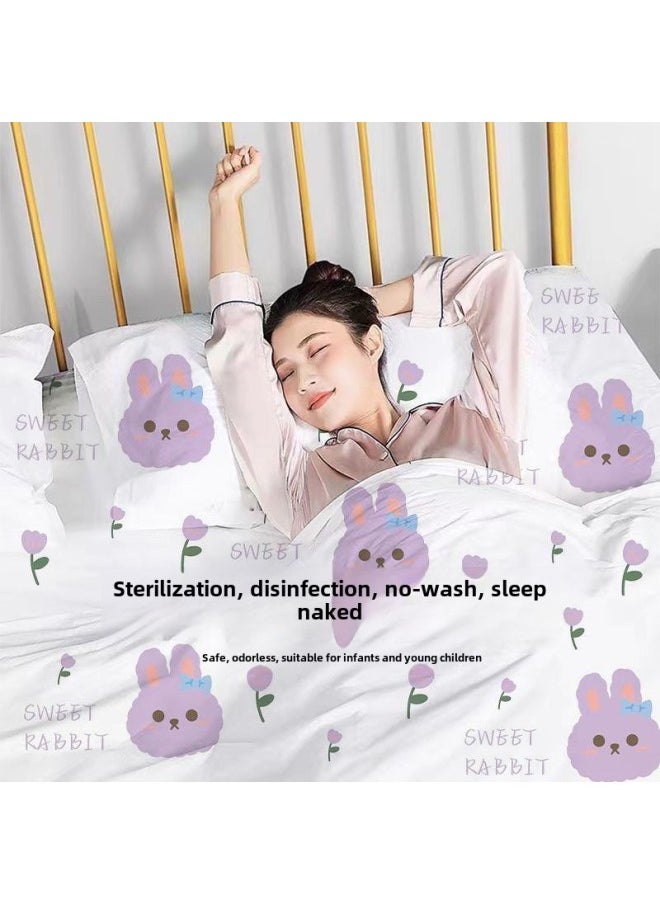 Generic Disposable Four-piece Bed Sheet Quilt Cover Quilt Cover Pillowcase Thickened Dirty Hotel Disposable Bedding-Color:Single Pure White Three-piece Set [no-wash And Dirt-proof]  - Image 3
