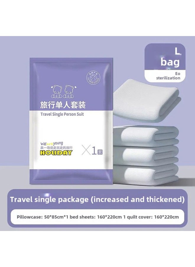 Generic Disposable Four-piece Bed Sheet Quilt Cover Quilt Cover Pillowcase Thickened Dirty Hotel Disposable Bedding-Color:Single Pure White Three-piece Set [no-wash And Dirt-proof]  - Image 1
