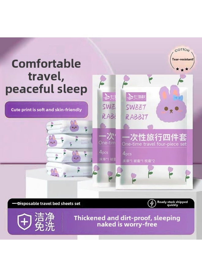 Generic Disposable Four-piece Bed Sheet Quilt Cover Quilt Cover Pillowcase Thickened Dirty Hotel Disposable Bedding-Color:Single Pure White Three-piece Set [no-wash And Dirt-proof]  - Image 2