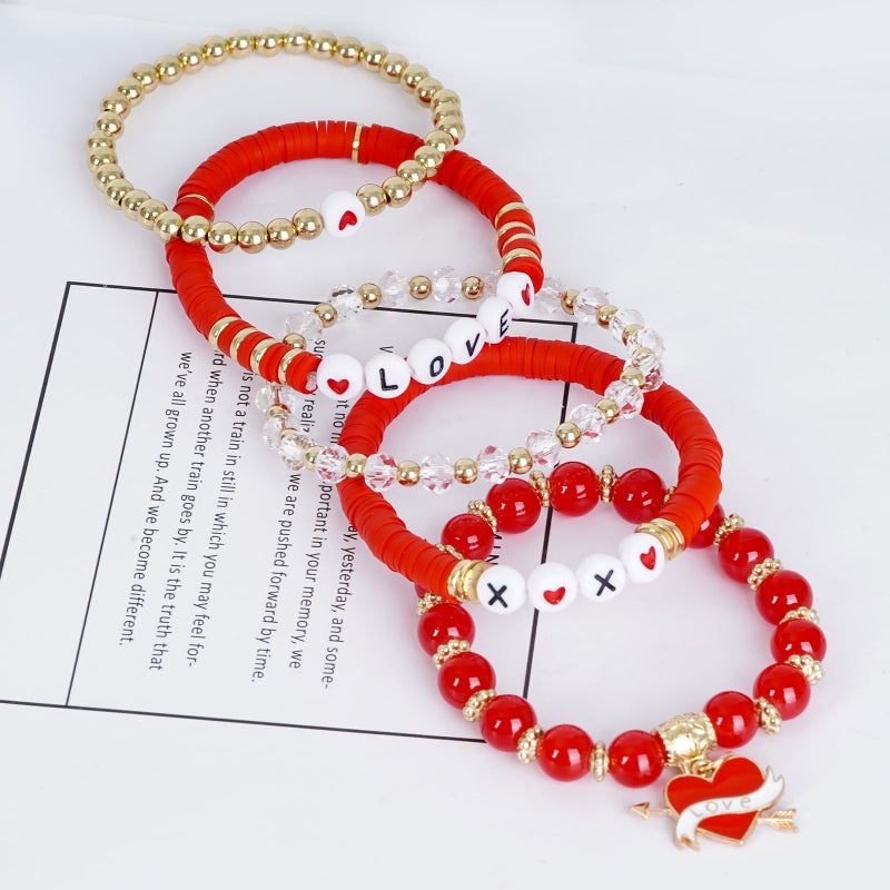 yeabwps Stacked Love & Heart Beaded Bracelets - Valentines Gifts for Her with LOVE Heart Charm for Girlfriend, Lover, Best Friends, Wife, Women (Red) - Image 4