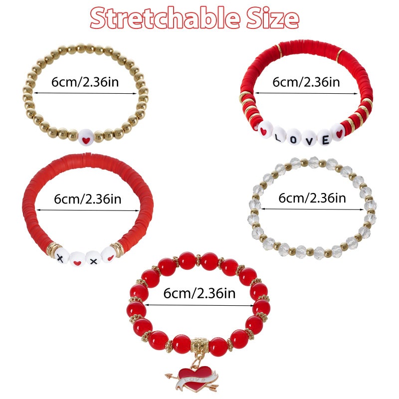 yeabwps Stacked Love & Heart Beaded Bracelets - Valentines Gifts for Her with LOVE Heart Charm for Girlfriend, Lover, Best Friends, Wife, Women (Red) - Image 2