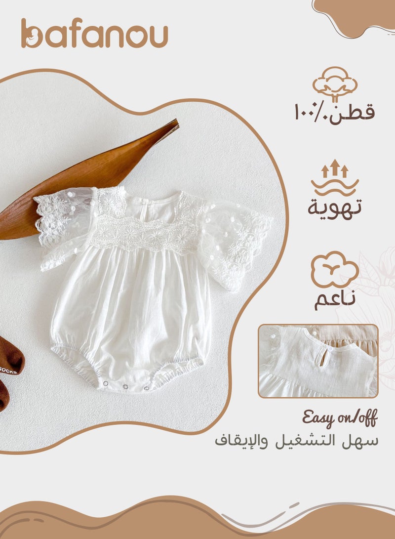 Bafanou ‌Bafanou Summer Solid Baby Girls Romper | Newborn Casual  Jumpsuit Outfit 0-24M Breathable  - Image 2