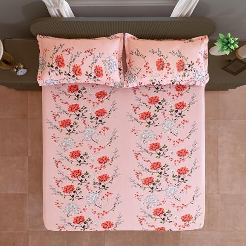 Swayam Pure Cotton Single Bedsheet with 1 Pillow Cover | Size 60 x 90 inch | 210 TC | Floral Design | Soft Breathable Bed Sheet | Comfortable & Durable for Bedroom - Pink - Image 1