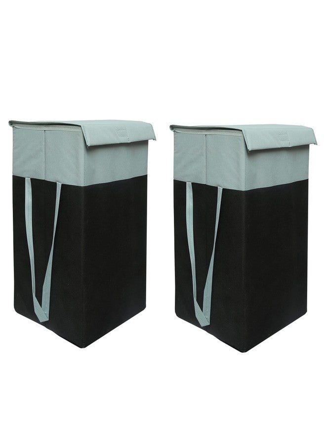 ABBASI Large Laundry Bag 75L Durable and Collapsible Foldable Laundry Basket with Lid Storage Bag with Side Handles for Clothes & Toys Bedroom Kids Room & Bathroom (Pack of 2, Grey & Black) - Image 1