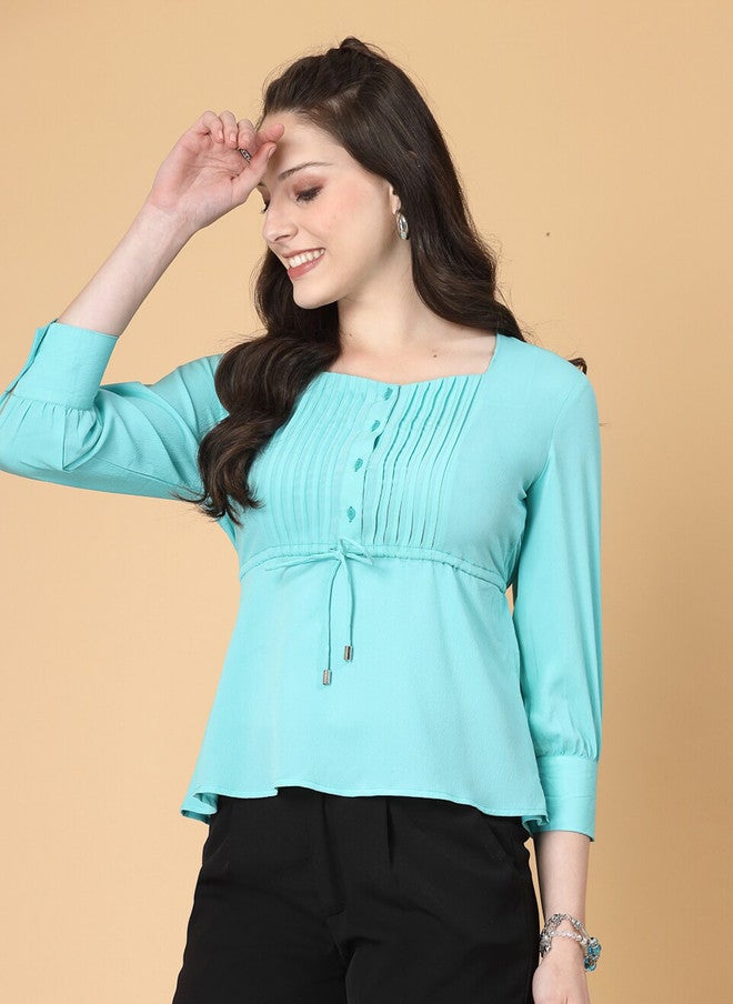 RAASSIO بلوزة نسائية بأكمام مكفوفة وياقة مربعة - Image 4