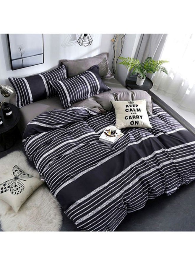 NIBEMINENT 4-Piece Striped Printed Bedding Set Polyester Black/White Quilt Cover 150x200 cm, Bedsheet 200x230 Pillowcase 48x74cm  - Image 1