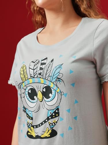 Clovia Women's Cotton Printed Top & Shorts Set (LS0410A01_Grey_XL) - Image 5