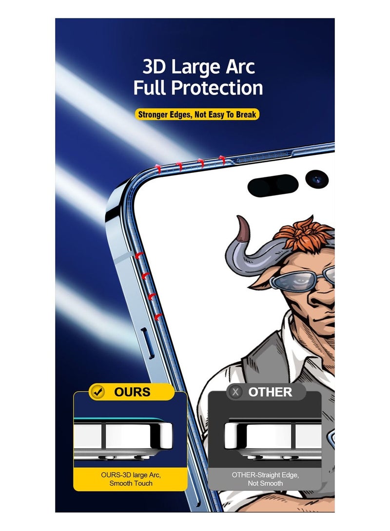 Rock Pow IPhone 14 Pro Max Screen Protector, [Easy Install] 3D Curved Anti-Bubble Ultra HD Tempered Glass Case Friendly Screen Protector for Apple IPhone 14 Pro Max,6.7 inch Black - Image 4