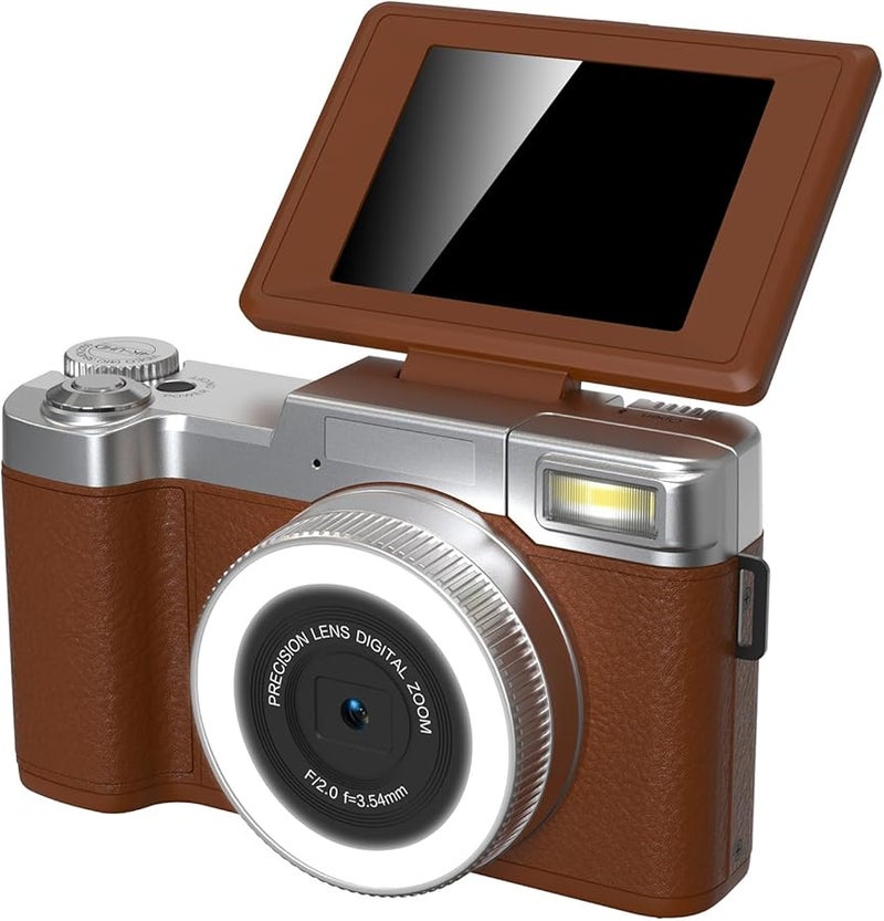Vbestlife 4K 48MP Digital Camera 18X Zoom Autofocus Vlog Camera With 180 Flip Screen Compact Travel Camera For Beginner Teens Brown - Image 1